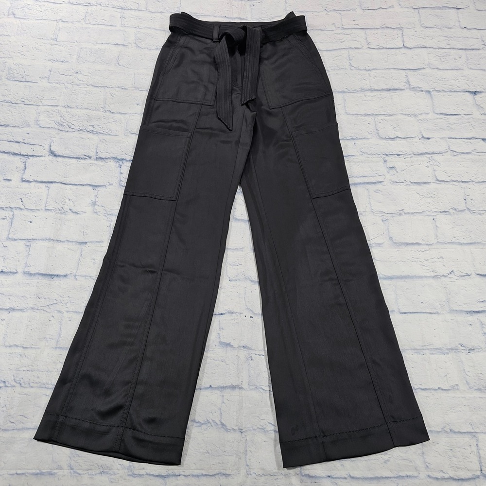 White House Black Market High Waisted Wide Pants Size 00 Belted Satin Cargo